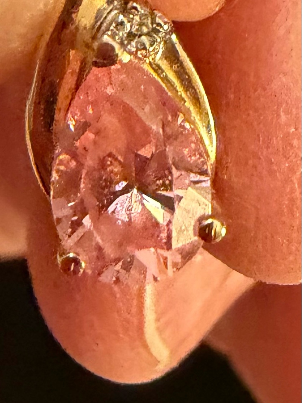 14K Gold Teardrop Pink Topaz Pendant with genuine diamond in the setting. - Picture 8 of 8